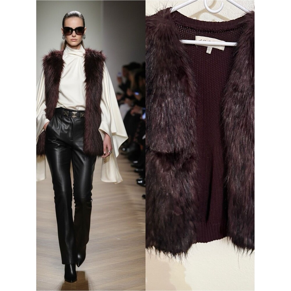 Sebby Collection Brown Faux Fur Sweater Vest Boho Festival L